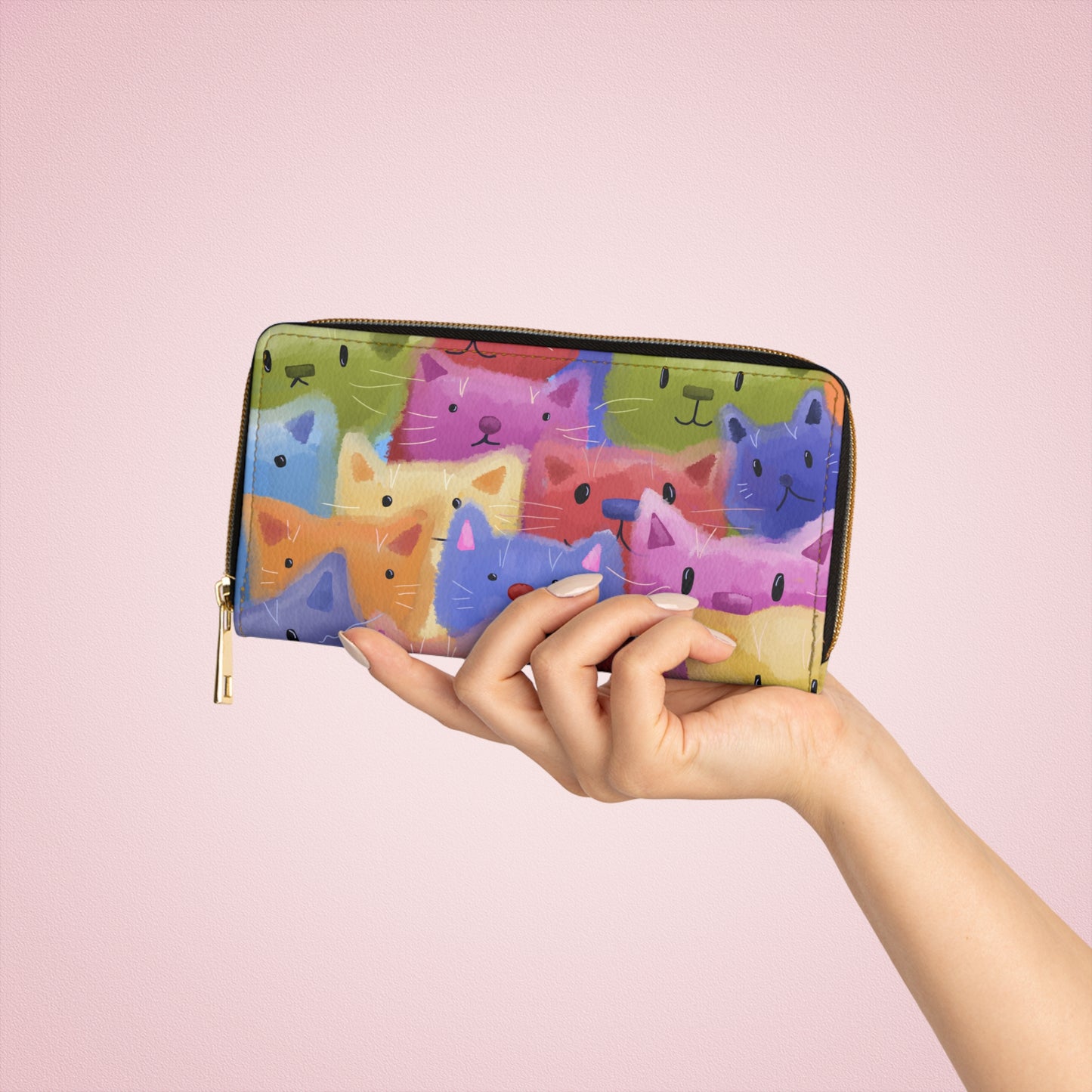 Whimsical Cat Zipper Wallet, Cute Cat Lover Gift, Colorful Purse, Animal Print