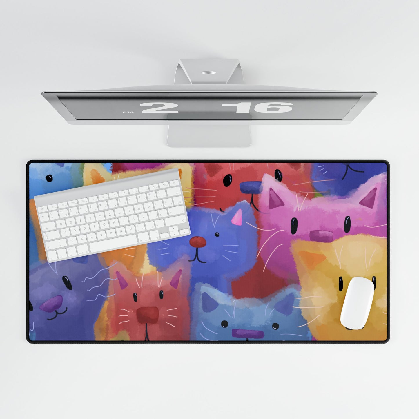 Colorful Rainbow Cat Desk Mat - Cute Office Decor for Cat Lovers