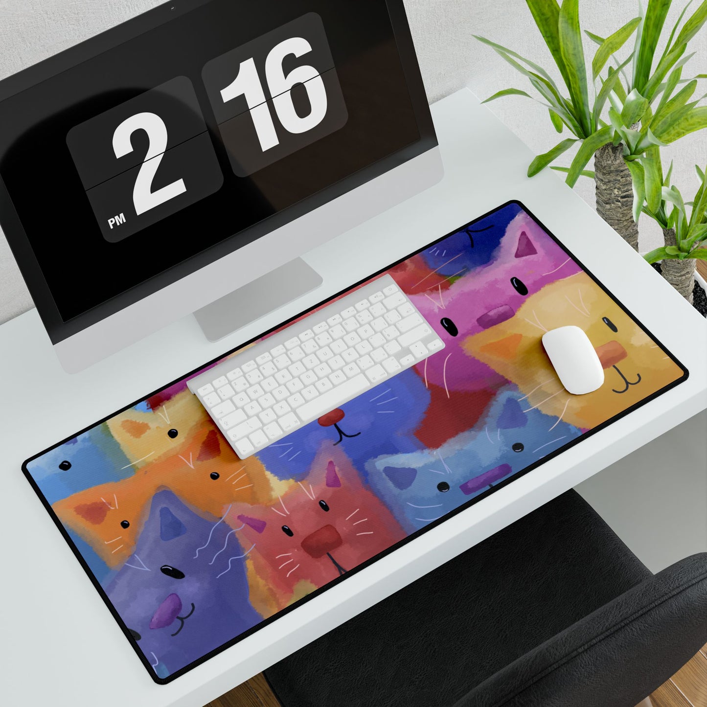 Colorful Rainbow Cat Desk Mat - Cute Office Decor for Cat Lovers