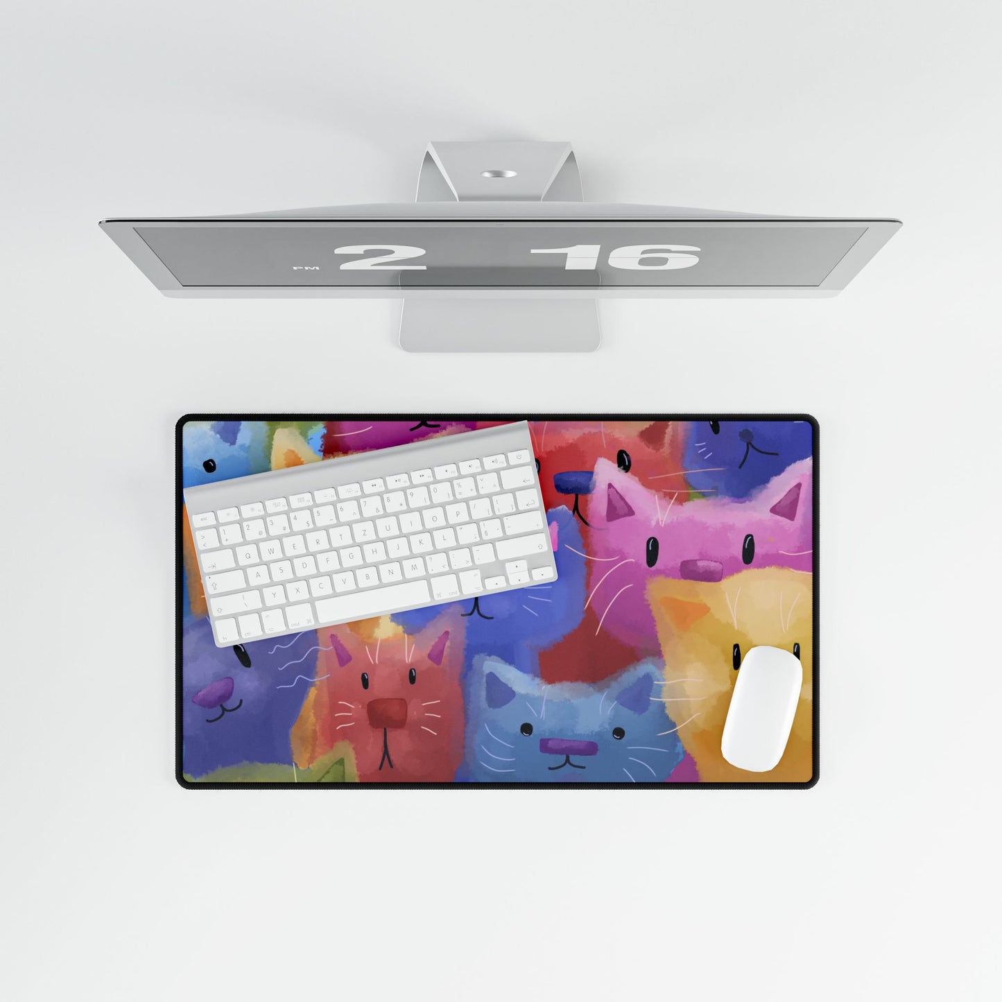 Colorful Rainbow Cat Desk Mat - Cute Office Decor for Cat Lovers