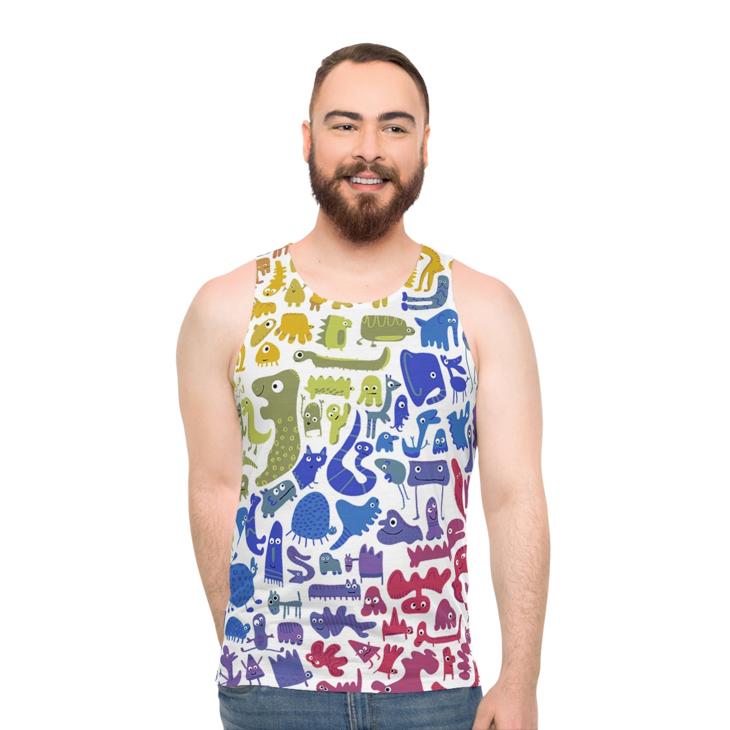 Colorful Rainbow Pride Monster Unisex Tank Top, Human-made design, beat the heat this summer!