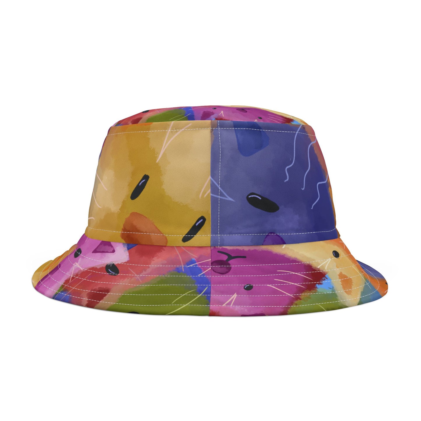 Colorful Cat Abstract Bucket Hat - Vibrant Art Design for Summer Fun