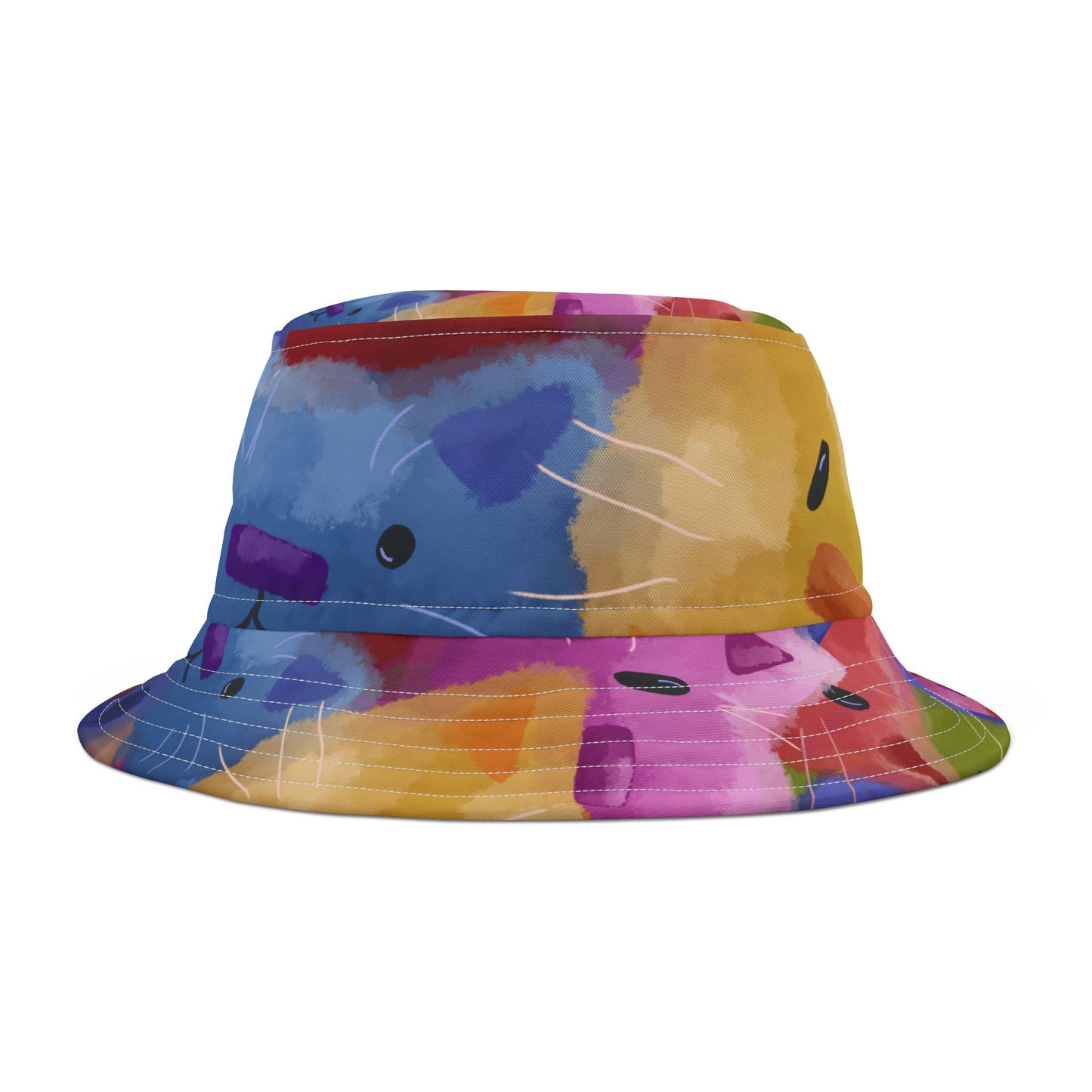Colorful Cat Abstract Bucket Hat - Vibrant Art Design for Summer Fun