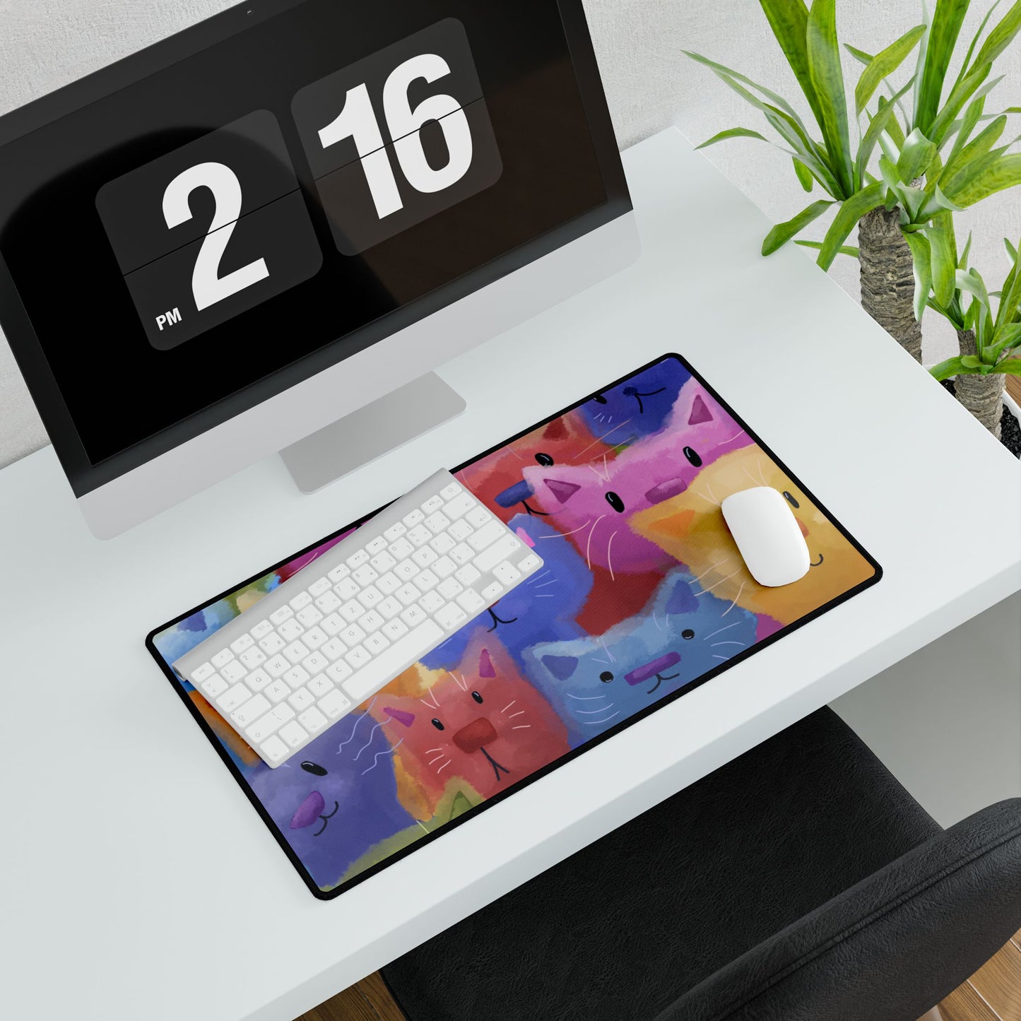 Colorful Rainbow Cat Desk Mat - Cute Office Decor for Cat Lovers