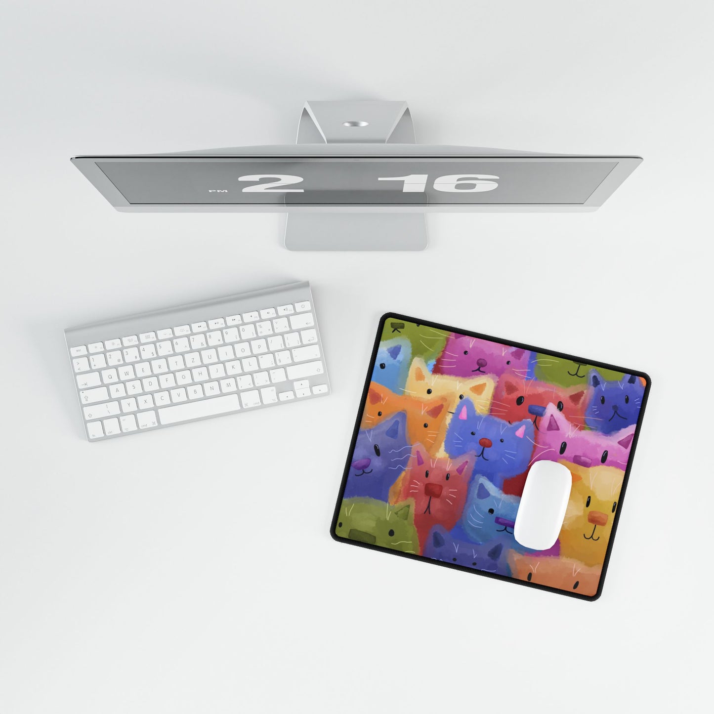 Colorful Rainbow Cat Desk Mat - Cute Office Decor for Cat Lovers