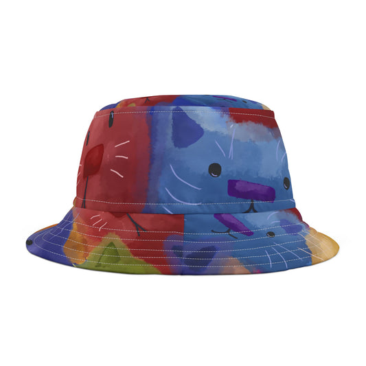Colorful Cat Abstract Bucket Hat - Vibrant Art Design for Summer Fun