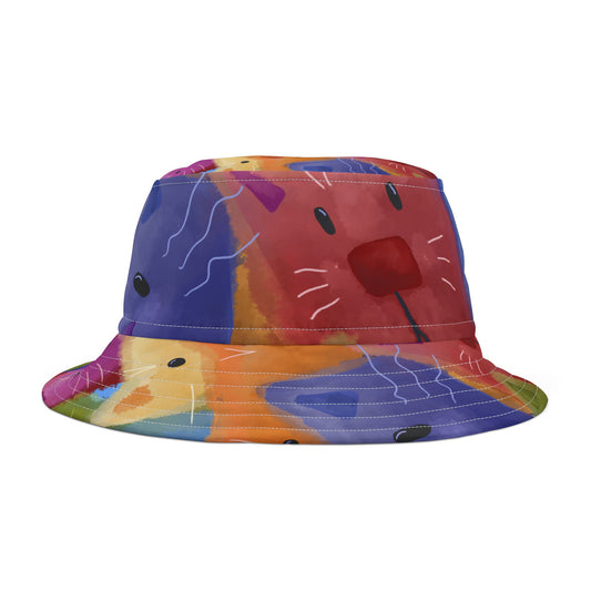 Colorful Cat Abstract Bucket Hat - Vibrant Art Design for Summer Fun