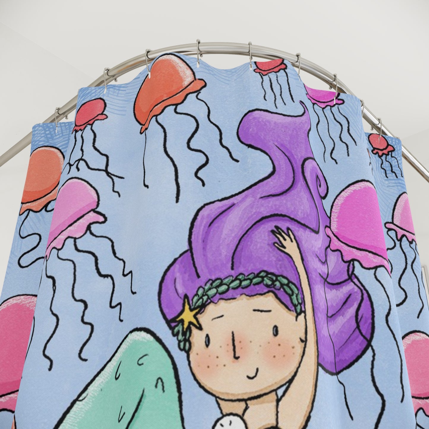 Mermaid and Jellyfish Shower Curtain – Nautical Decor for a Beachy Bathroom