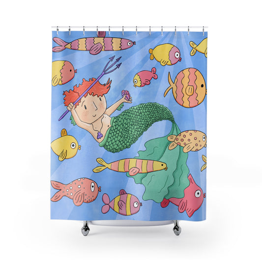 Whimsical Merboy/Mermaid Shower Curtain with fish - Colorful Underwater Decor for Kids' Bathrooms