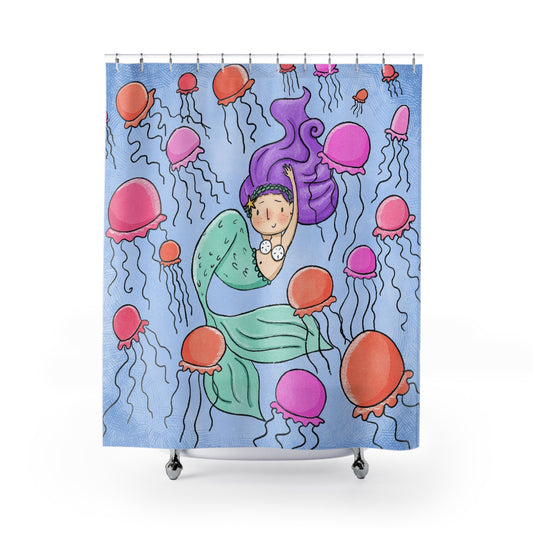 Mermaid and Jellyfish Shower Curtain – Nautical Decor for a Beachy Bathroom
