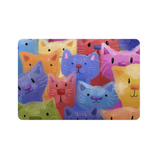 Colorful Cat Faces Pet Food Mat, Fun Cat Feeding Mat, Cat Lover Gift, Pet