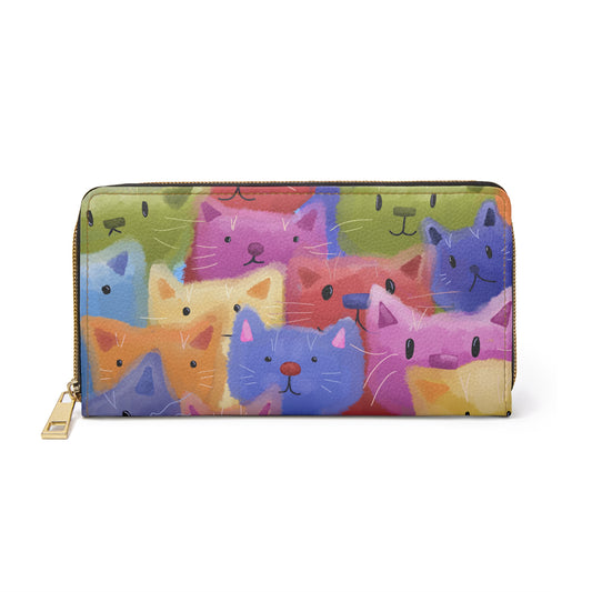 Whimsical Cat Zipper Wallet, Cute Cat Lover Gift, Colorful Purse, Animal Print